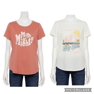 2 Women’s Plus Size Sonoma Light Orange & White Graphic T Shirts